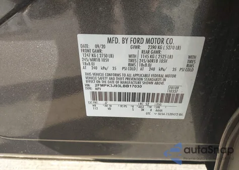 2020 Ford Edge Sel z USA, uszkodzony, nr VIN 2FMPK3J93LBB17030